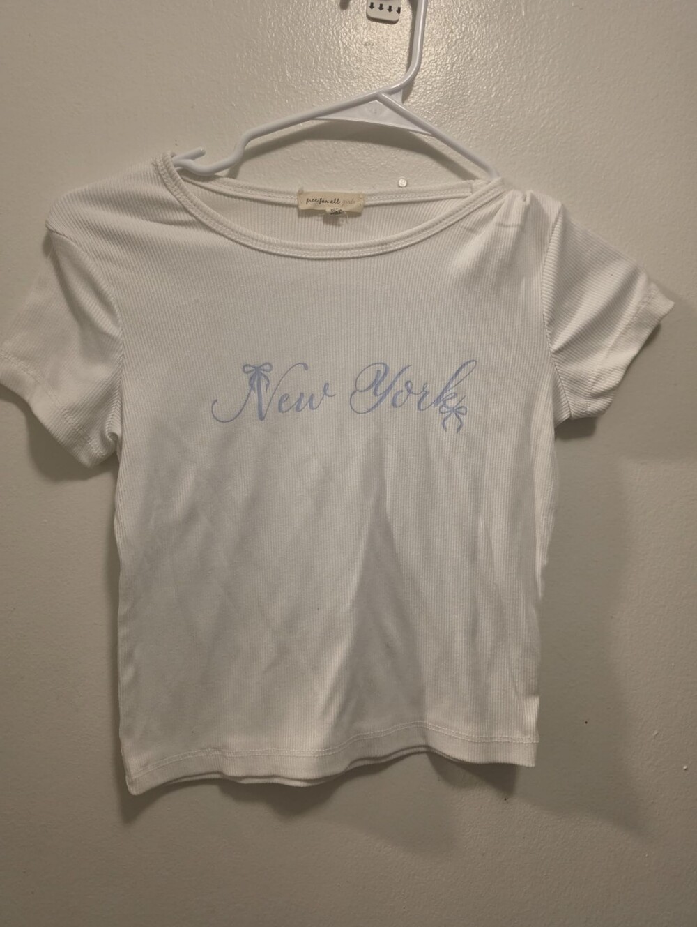 Carter's White Ribbed Tee with Light Blue 'New York' Script